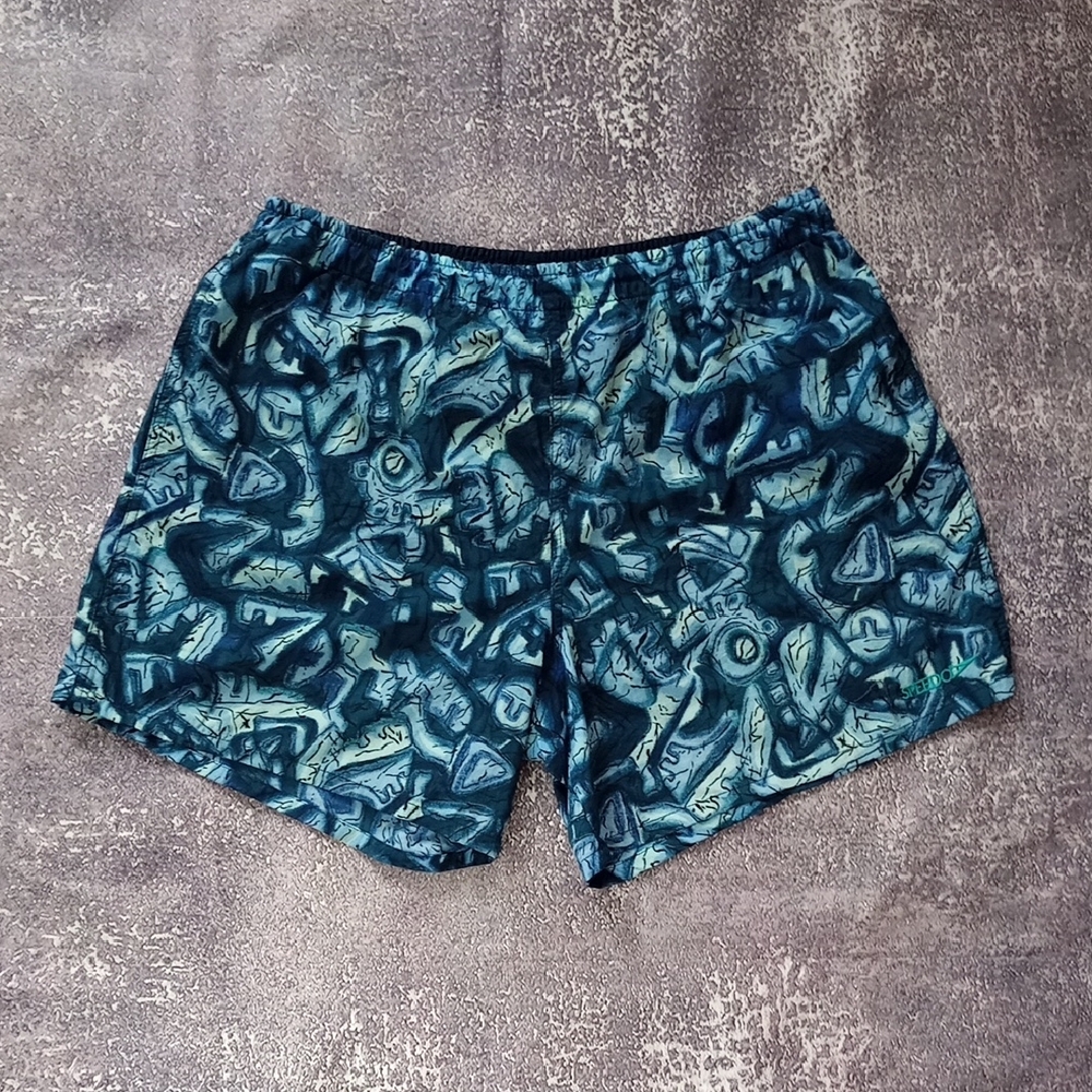 Vintage Speedo Blue Patterned Swim Shorts FUNKY PATTERN 90s - Picture 7 of 8